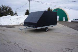Cover Tech Trailer Enclosure installed on a 12' snowmobile trailer